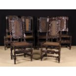 A Harlequin Set of Six Charles II Carved Cane-work Chairs.