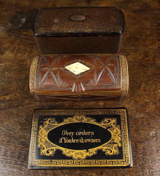 Three 19th Century Snuff Boxes: One of oblong form with rounded ends having a tortoiseshell