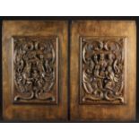 A Good Pair of Early 17th Century Carved Oak Panels,