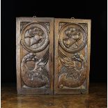 A Pair of 16th Century Carved Oak Romayne Panels;