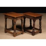 Two 17th Century Style Oak Joint Stools, 20th century.