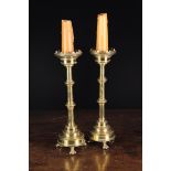 A Pair of 19th Century Neo-Gothic Pricket Candlesticks.