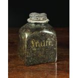 An 18th Century Dark Green Hand Blown Glass Shop Jar with original lead covered cork bung.