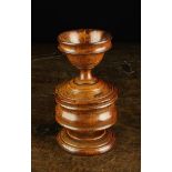 A Rare 17th Century Pole Lathe-Turned Fruitwood Pedestal Spice Pot of fine colour and patination.