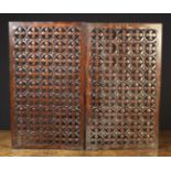A Pair of 19th Century Fretted Rosewood Grille Panels (A/F) carved with a guilloche looped trellis