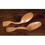 A Unique Pair of Welsh Dolphin-shaped Sycamore Cawl Spoons; One of curved form,