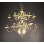 A 19th Century Dutch Style Twelve Branch Brass Chandelier.