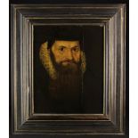 A Mid 16th Century Oil on Oak Panel: Head & Shoulders Portrait of a bearded Cleric wearing a black