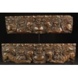 A Pair of Fine 17th Century Oak Rails dated 1675 within cherubic carved cartouches flanked by lions
