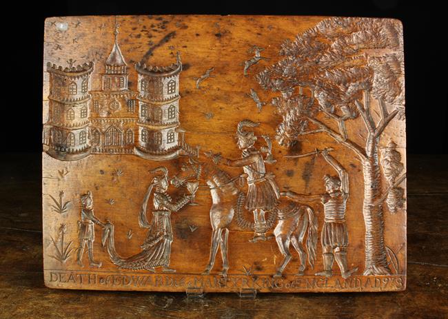 A Fabulous Early 18th Century Fruitwood Panel carved in sunken relief with depiction of "The Death