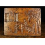 A Fabulous Early 18th Century Fruitwood Panel carved in sunken relief with depiction of "The Death