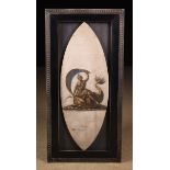 A 17th Century Painted Navette Shaped Panel depicting a classical nymph holding a billowing sail,