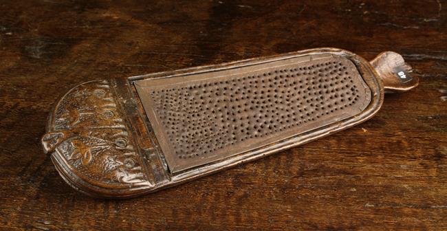 A French 17th/Early 18th Century Carved Fruitwood combined snuff grater and snuff box, - Image 6 of 8