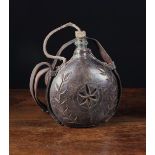 An Antique Leather-Clad Aqua Glass Canteen.