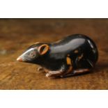 A Rare 19th Century Carved & Painted Fruitwood Snuff Box in the form of a Black Rat with carved