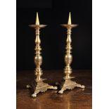 A Pair of 17th Century Flemish Brass Pricket Sticks.