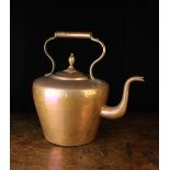 An Extra Large 19th Century Copper Hob Kettle; the lid with brass acorn knop handle,