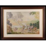 An Early 19th Century Watercolour of Attack & Pillage of a Rural Village,