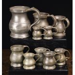 Ten 19th Century Pewter Tankards of various graduated baluster form ranging from a Pint to a ¼ Gill.