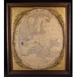 An Embroidered Linen Sampler depicting 'A Map of Europe 1789' in an oval border of worked with a
