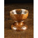 A Rare 17th Century Pole Lathe-Turned Yew-wood Master Salt on pedestal foot, 3½" (9 cm) in height,