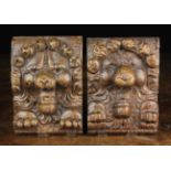 A Similar Pair of Late 16th/Early 17th Century Carved Oak Lion Mask Corbel Appliqués,