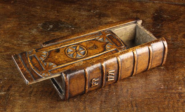 An 18th Century Dug-out Treen Snuff Box in the form of a Book, having a rich colour and patination. - Image 3 of 3