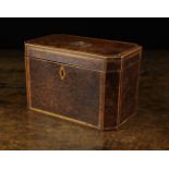 A Late 18th Century Burr Yew wood Veneered Tea Caddy of canted rectangular form.