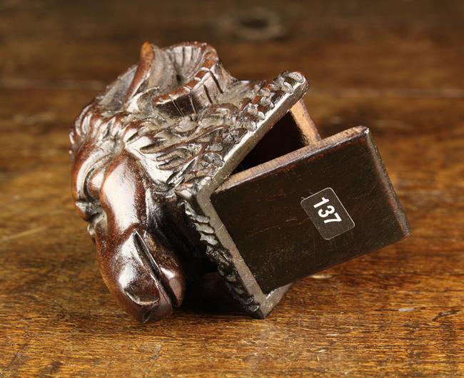 A 19th Century Carved & Richly Patinated Laburnum Snuff Box in the form of a Ram's Head with hinged - Image 4 of 4