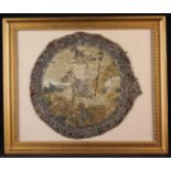 A 17th Century Embroidered Silkwork Roundel depicting Christ Risen,