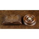 Two 19th Century Treen Snuff Boxes: A circular decoratively turned box;