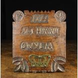 A Primitive Welsh Wooden Panel inscribed "1614 AM HYNNU GWYLIA" (translated as "for that beware")