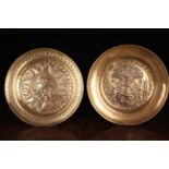 Two Brass Repoussé Alms Dishes.