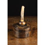 A Rare 18th Century Turned Wooden Tinder Box complete with candle, iron strike,