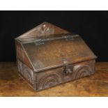A Fine & Unusual 17th Century Boarded Oak Desk Box enriched with carving.