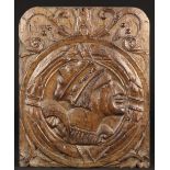 A Good 16th Century Romayne Panel carved with portrait medallion of a wealthy Nobleman or Merchant,