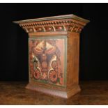 A 19th Century Scandinavian Painted Pine Folk Art Cupboard having a deep moulded cornice