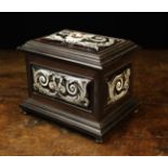 A 19th Century French Ebonised and Enamelled Casket with inset brass label to the top inside edge