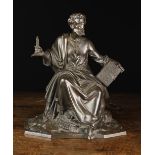 A 19th Century Bronze Figure of Saint Paul holding the hilt of a sword (blade missing) and a book;