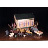 An Early 20th Century Painted Pine Model Ark with Noah & his Wife accompanying a menagerie of