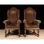 A Pair of Vintage Upholstered Armchairs of William & Mary Style Influence.