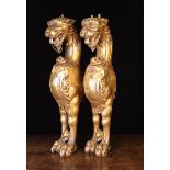 A Pair of Carved & Gilded 17th/18th Century Style Leonine Supports.