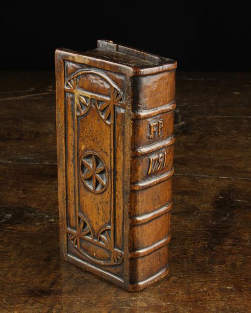 An 18th Century Dug-out Treen Snuff Box in the form of a Book, having a rich colour and patination. - Image 2 of 3