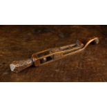 A Fabulous 18th Century Chip Carved Fruitwood 'Ball & Cage' Knitting Sheath with 'violin' scroll