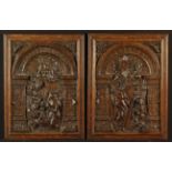 A Pair of Fine 16th Century Arcaded Oak Panels relief carved with depictions of The Annunciation