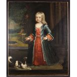 A Large Late 17th Century Oil on Canvas: Full length portrait of blond haired child dressed in a