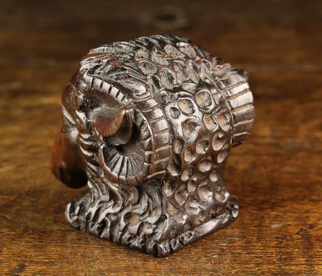 A 19th Century Carved & Richly Patinated Laburnum Snuff Box in the form of a Ram's Head with hinged - Image 3 of 4