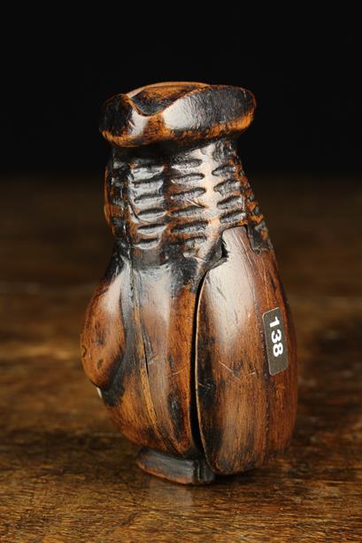 An 18th/19th Century Stained Walnut Snuff Box carved as a bewigged curmudgeonly gentleman with - Image 4 of 4