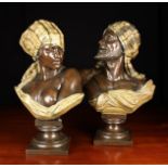 A Pair of Early 20th Century Polychrome-decorated Terracotta and Copper-clad Busts after Wilhelm