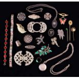 A Collection of Costume Jewellery to include two pairs of diamonte belt buckles,
